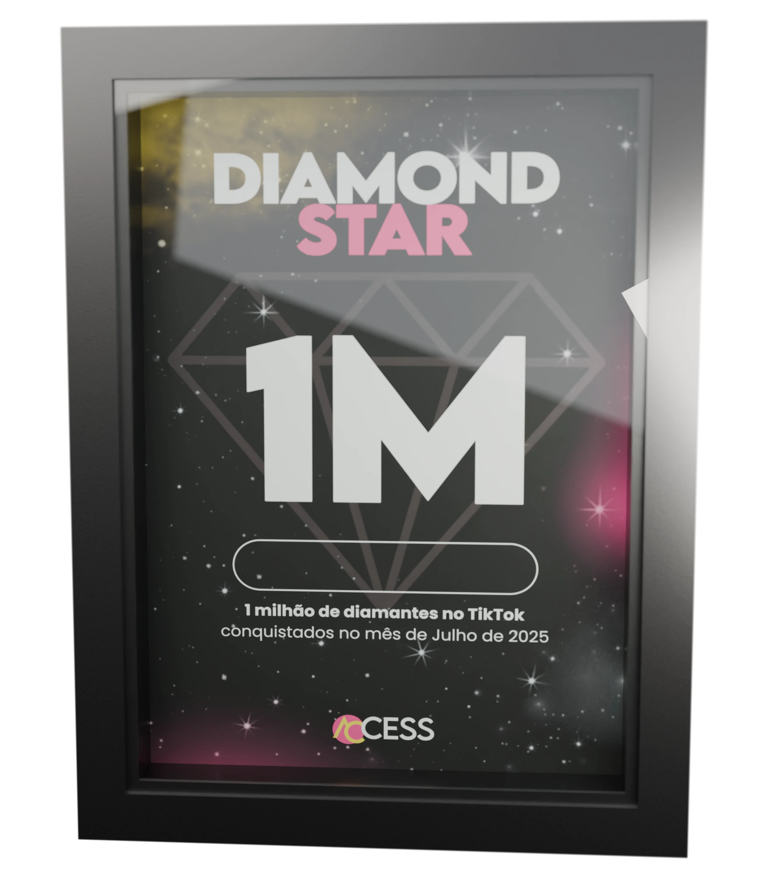 Placa Diamond Star — 1 milhão de diamantes no TikTok com design galaxy e moldura em acrílico
